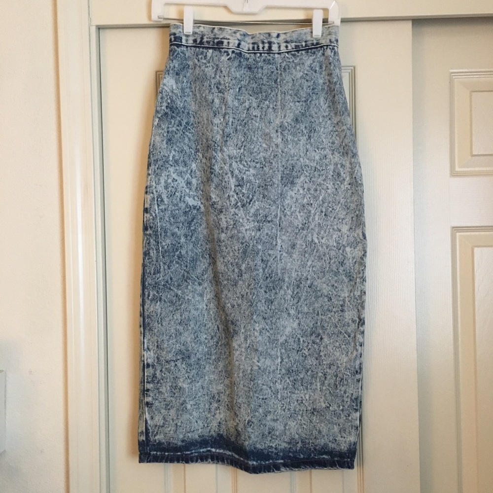 Vintage Bongo Acid Wash Denim Midi Skirt Size 9
